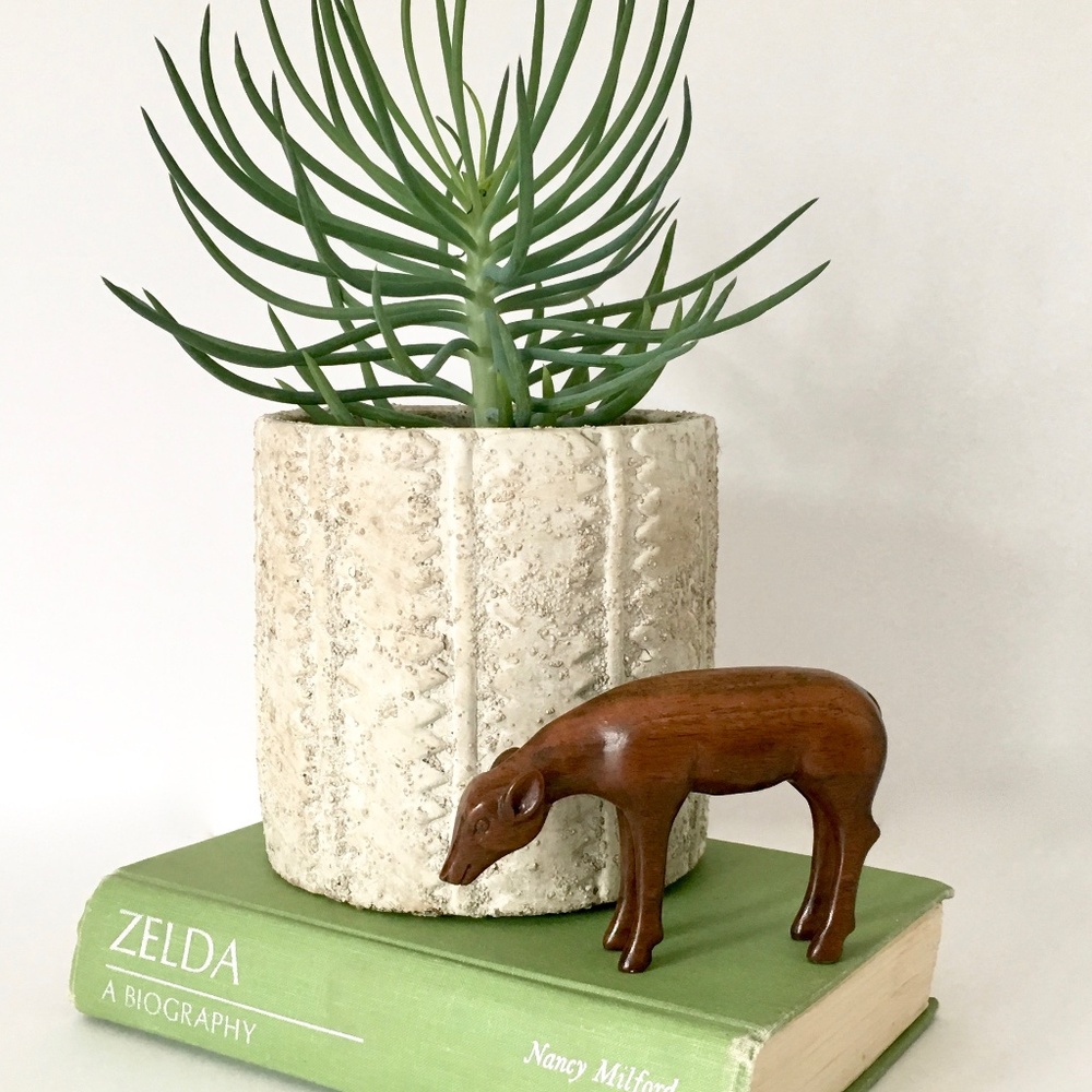 Vintage Wee Teak Wood Deer Sculpture Hand Carved Figurine Cabincore Cabin Decor